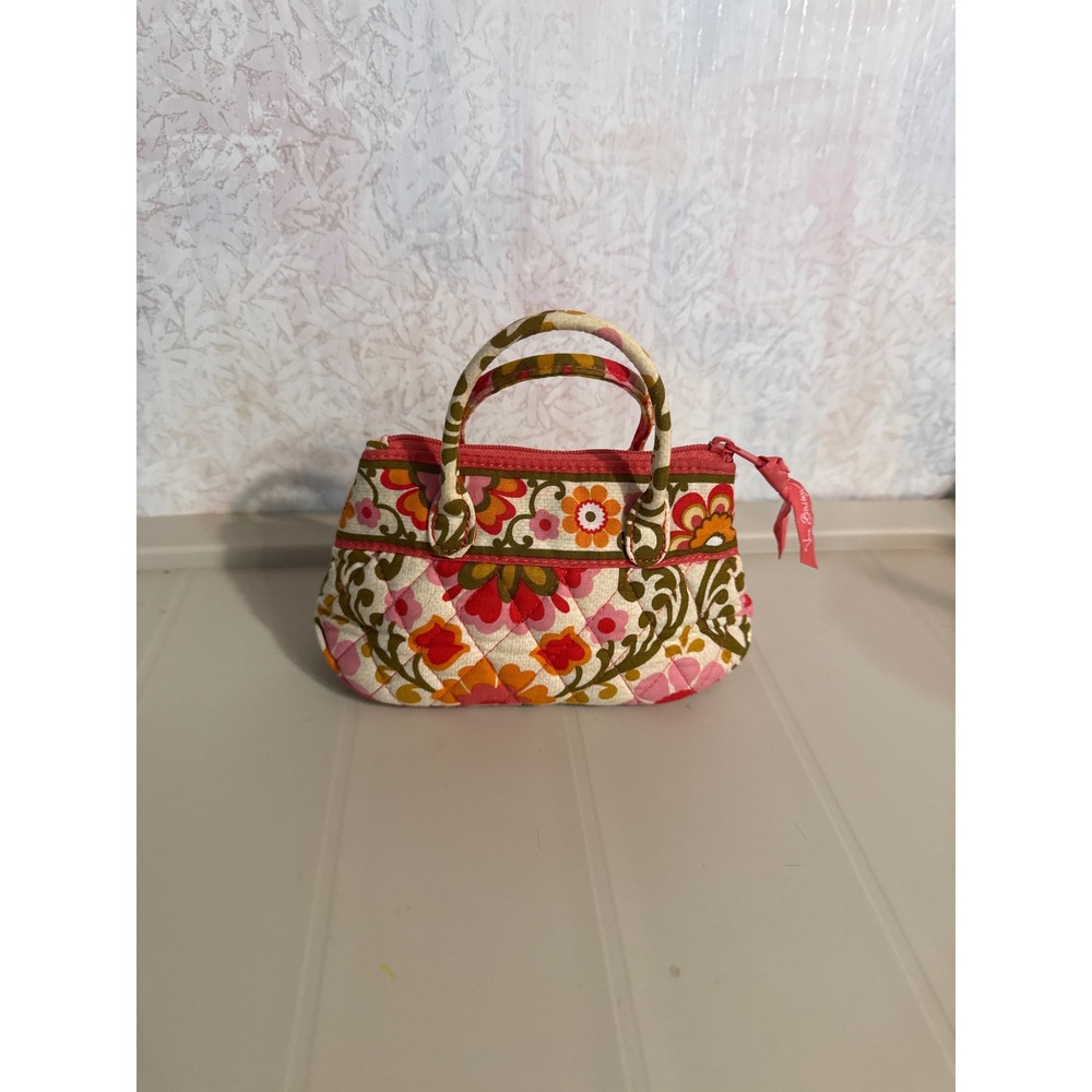 Vera Bradley Mini Handbag Coin Purse Quilted Floral Pink Orange Yellow